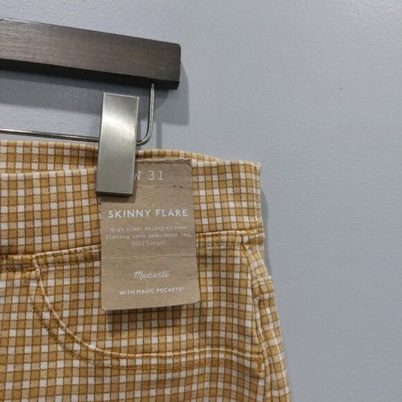 Madewell Pull-On Skinny Flare Jeans in Mini Check Plaid Autumn Gold Yellow 31 - Picture 3 of 8